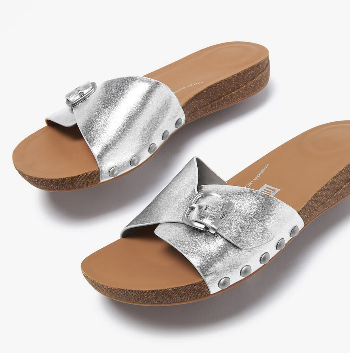 FitFlop iQUSHION ADJUSTABLE METALLIC Womens Slides Silver