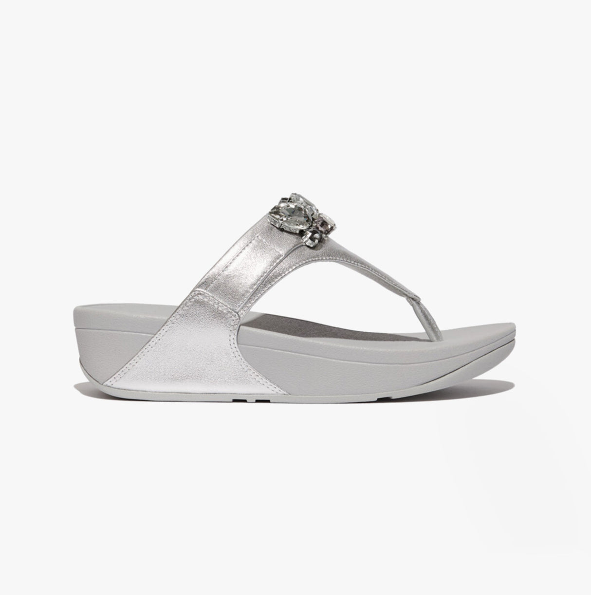 FitFlop LULU JEWEL-DELUXE METALLIC-LEATHER Womens Toe Post Sandals Silver