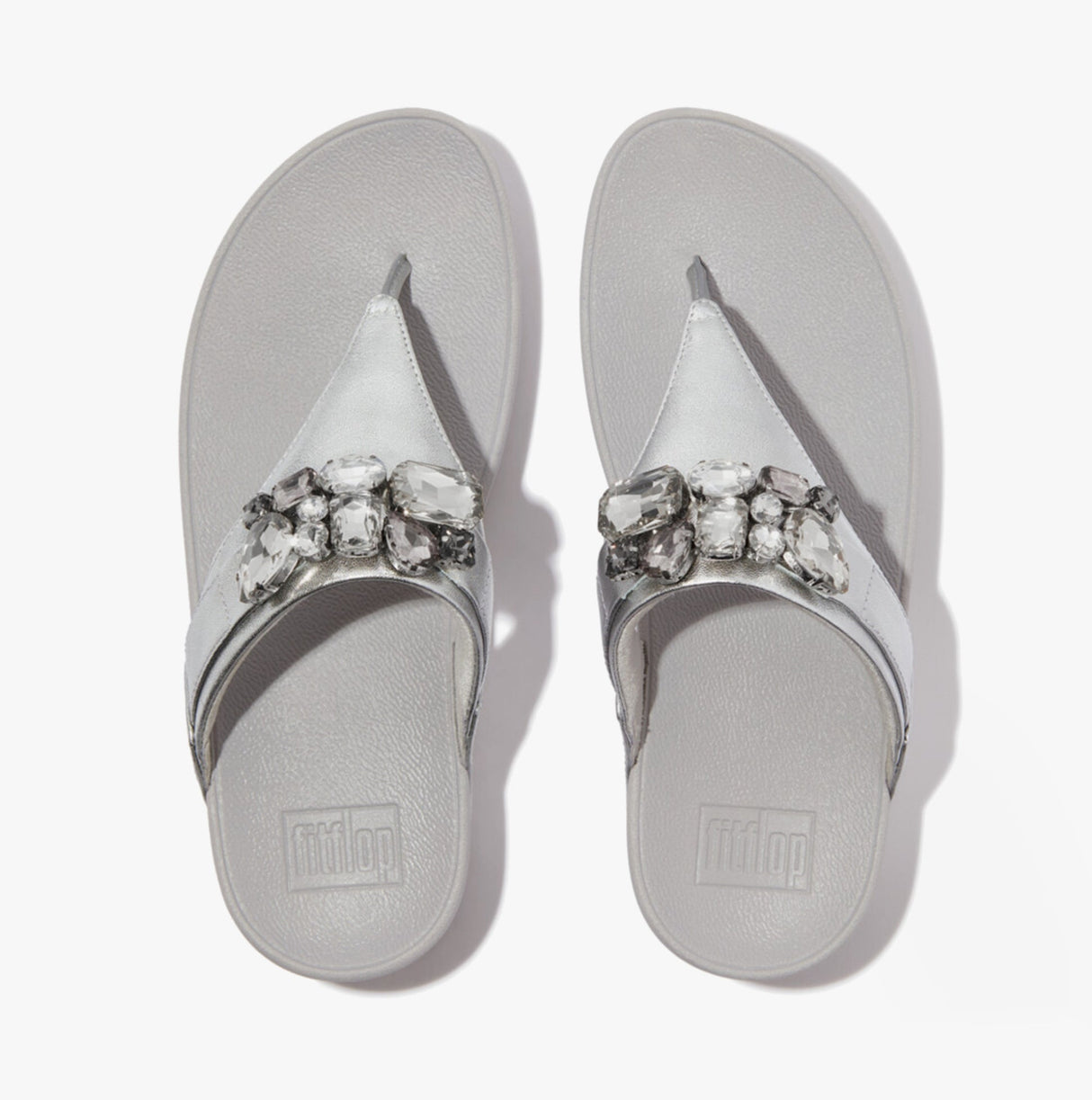 FitFlop LULU JEWEL-DELUXE METALLIC-LEATHER Womens Toe Post Sandals Silver