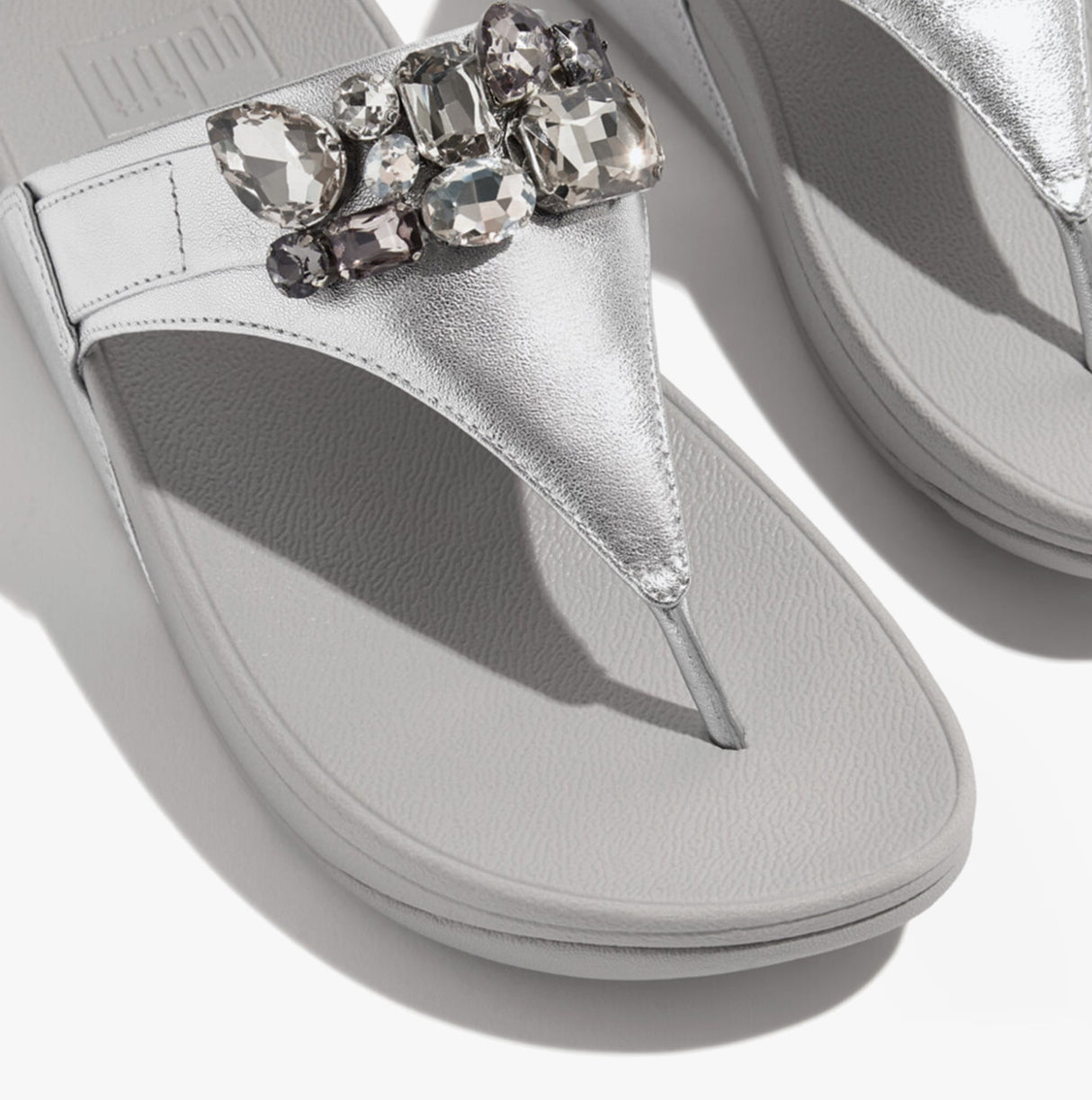 FitFlop LULU JEWEL-DELUXE METALLIC-LEATHER Womens Toe Post Sandals Silver