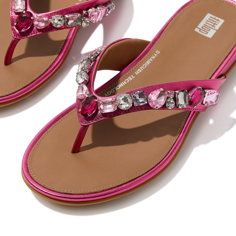 FitFlop GRACIE JEWEL-DELUXE Womens Flip Flops Metallic Wild Raspberry