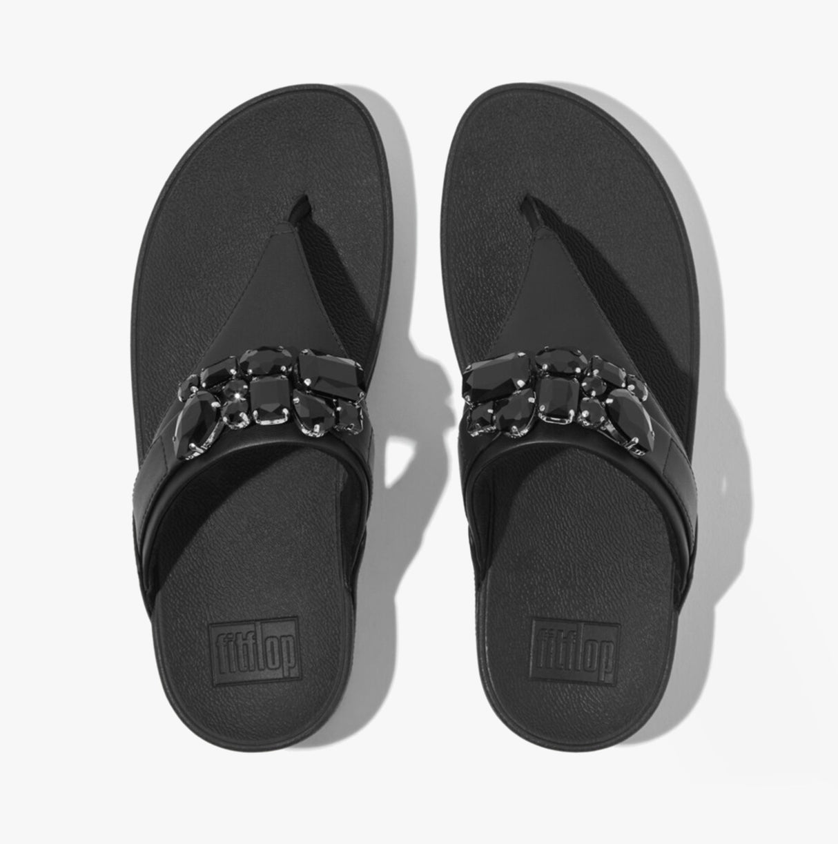 FitFlop LULU JEWEL-DELUXE LEATHER Womens Toe Post Sandals Black
