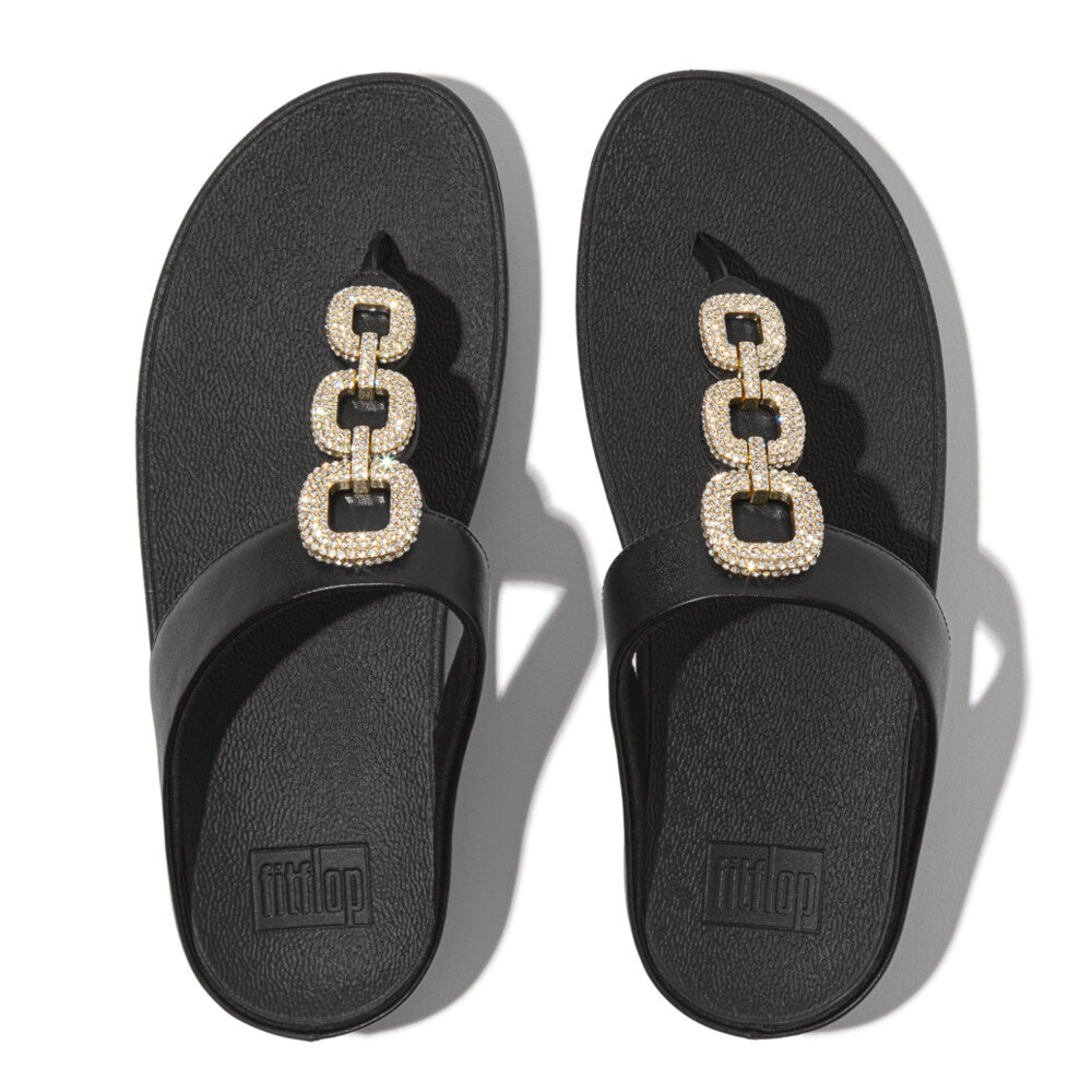 FitFlop FINO CRYSTAL-CHAIN Womens Toe Post Sandals Black