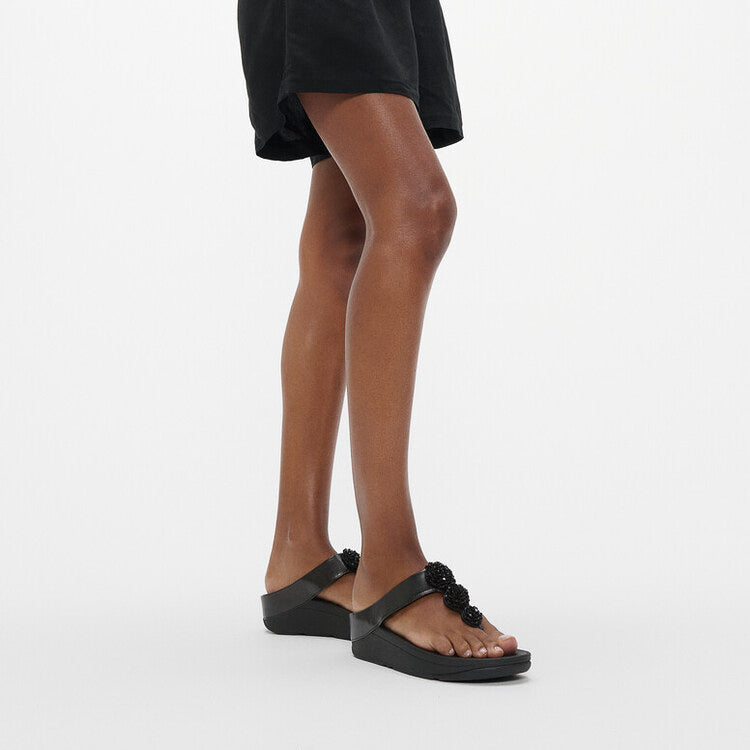 FitFlop FINO BEADIE-BUTTON Womens Toe Post Sandals Metallic Black