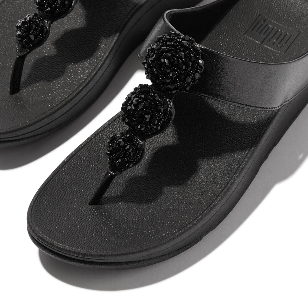 FitFlop FINO BEADIE-BUTTON Womens Toe Post Sandals Metallic Black