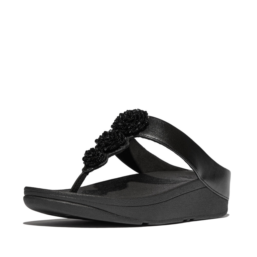 FitFlop FINO BEADIE-BUTTON Womens Toe Post Sandals Metallic Black