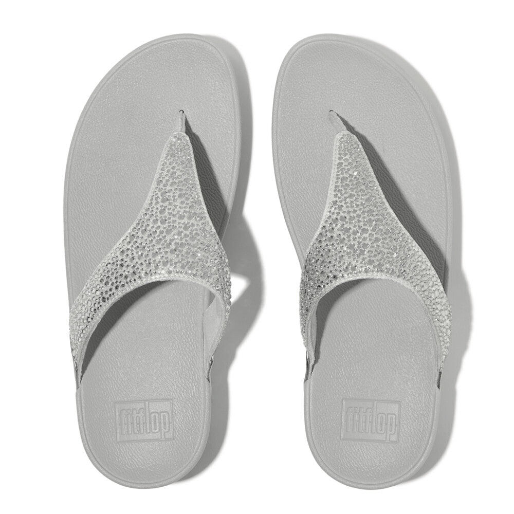FitFlop LULU CRYSTAL-MIX Womens Toe Post Sandals Silver