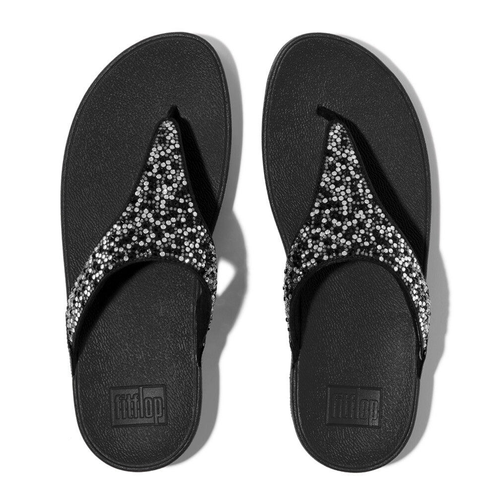 FitFlop LULU CRYSTAL-MIX Womens Toe Post Sandals All Black