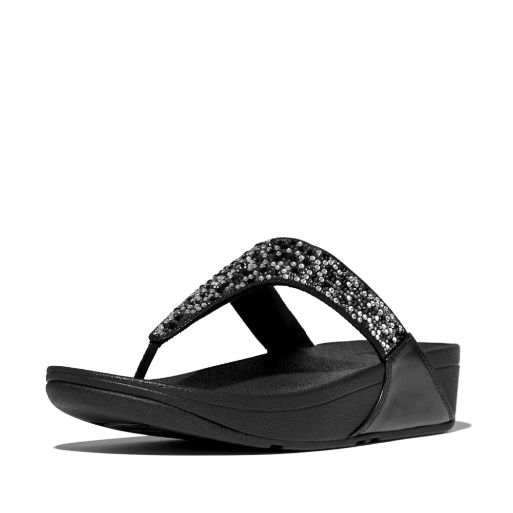 FitFlop LULU CRYSTAL-MIX Womens Toe Post Sandals All Black