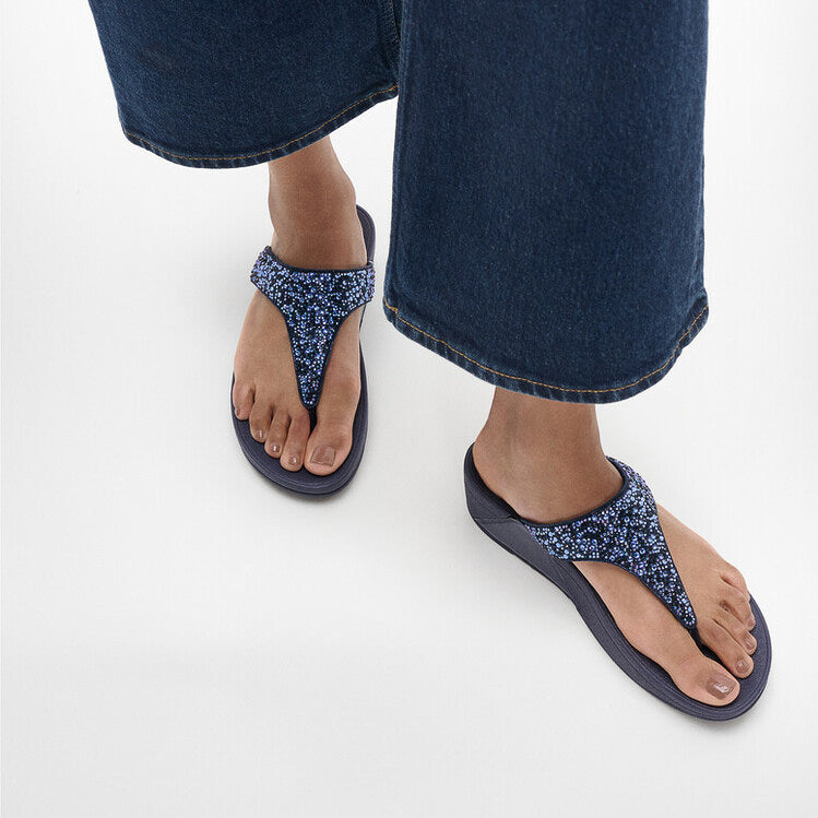 FitFlop LULU CRYSTAL-MIX Womens Toe Post Sandals Midnight Navy