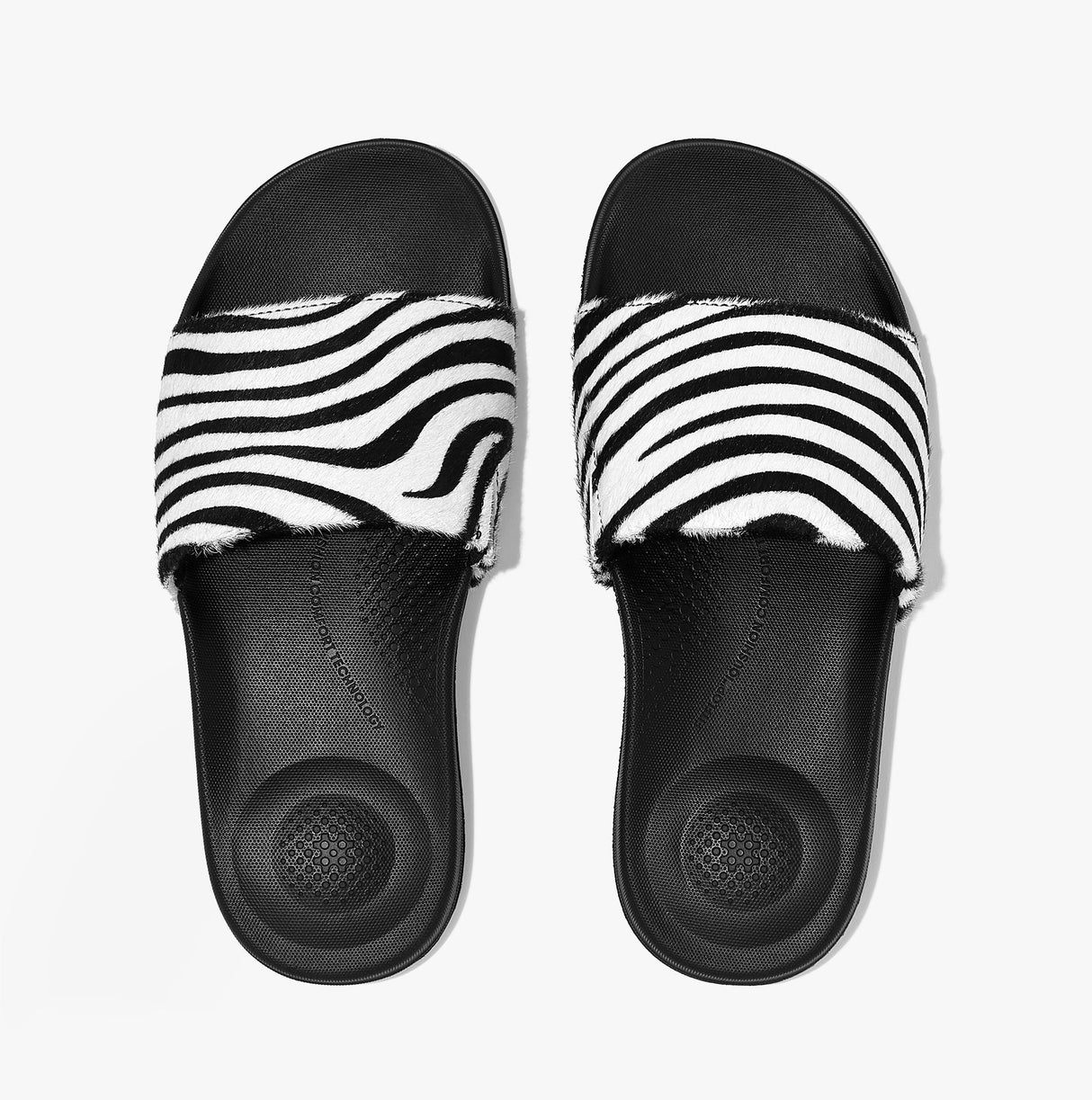 FitFlop iQUSHION Womens Hair-On Leather Sliders Zebra