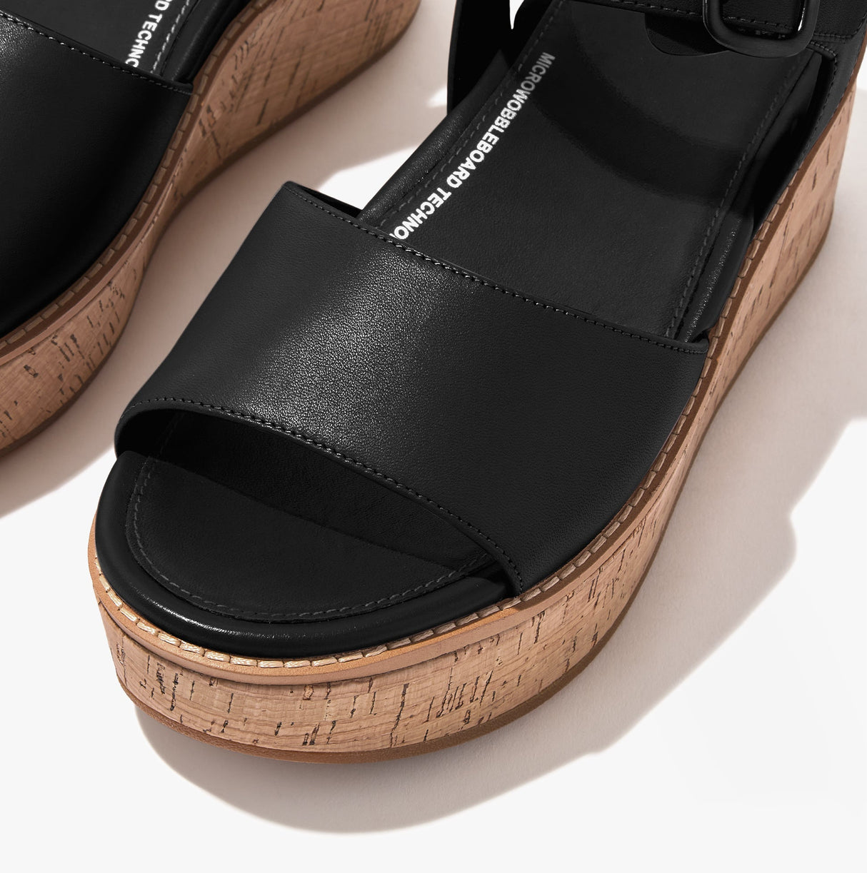 FitFlop ELOISE Womens Cork-Wrap Wedge Sandals Stone Black