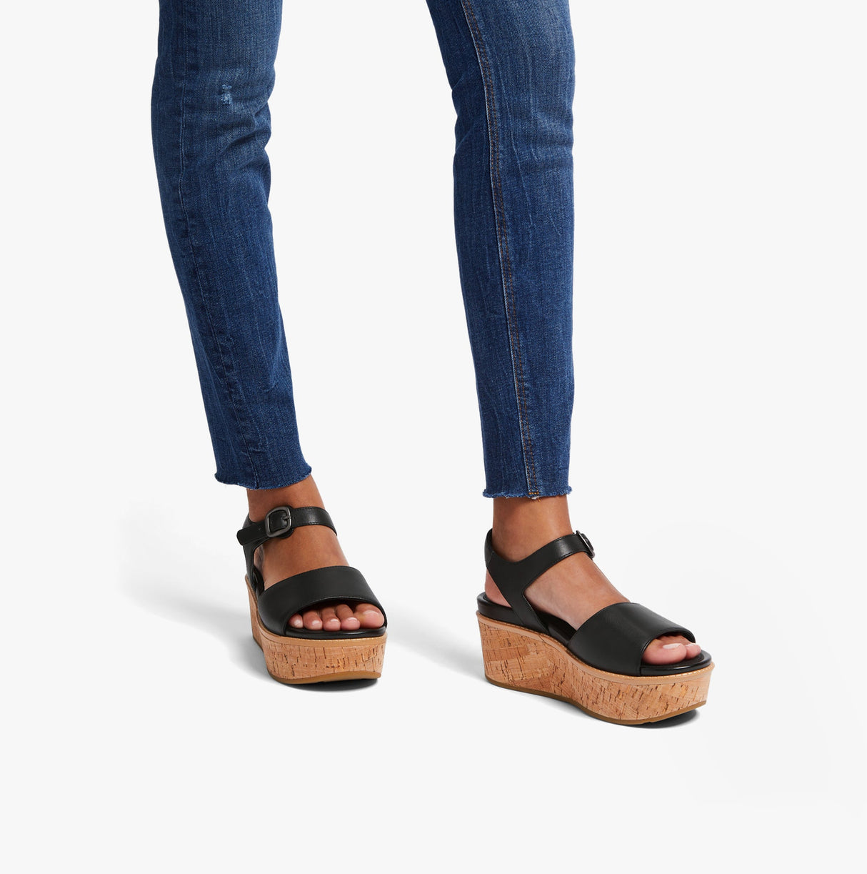 FitFlop ELOISE Womens Cork-Wrap Wedge Sandals Stone Black