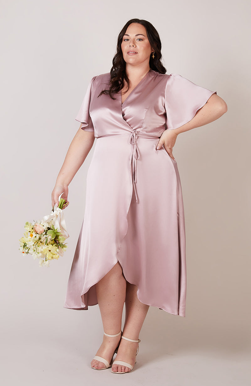 Florence Waterfall Dress in Rose Pink Satin