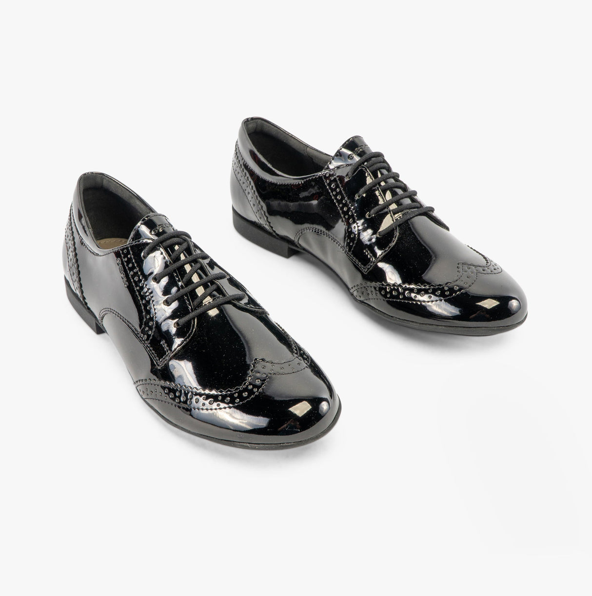 GEOX PLIE B Girls Lace Up School Shoes Patent Black