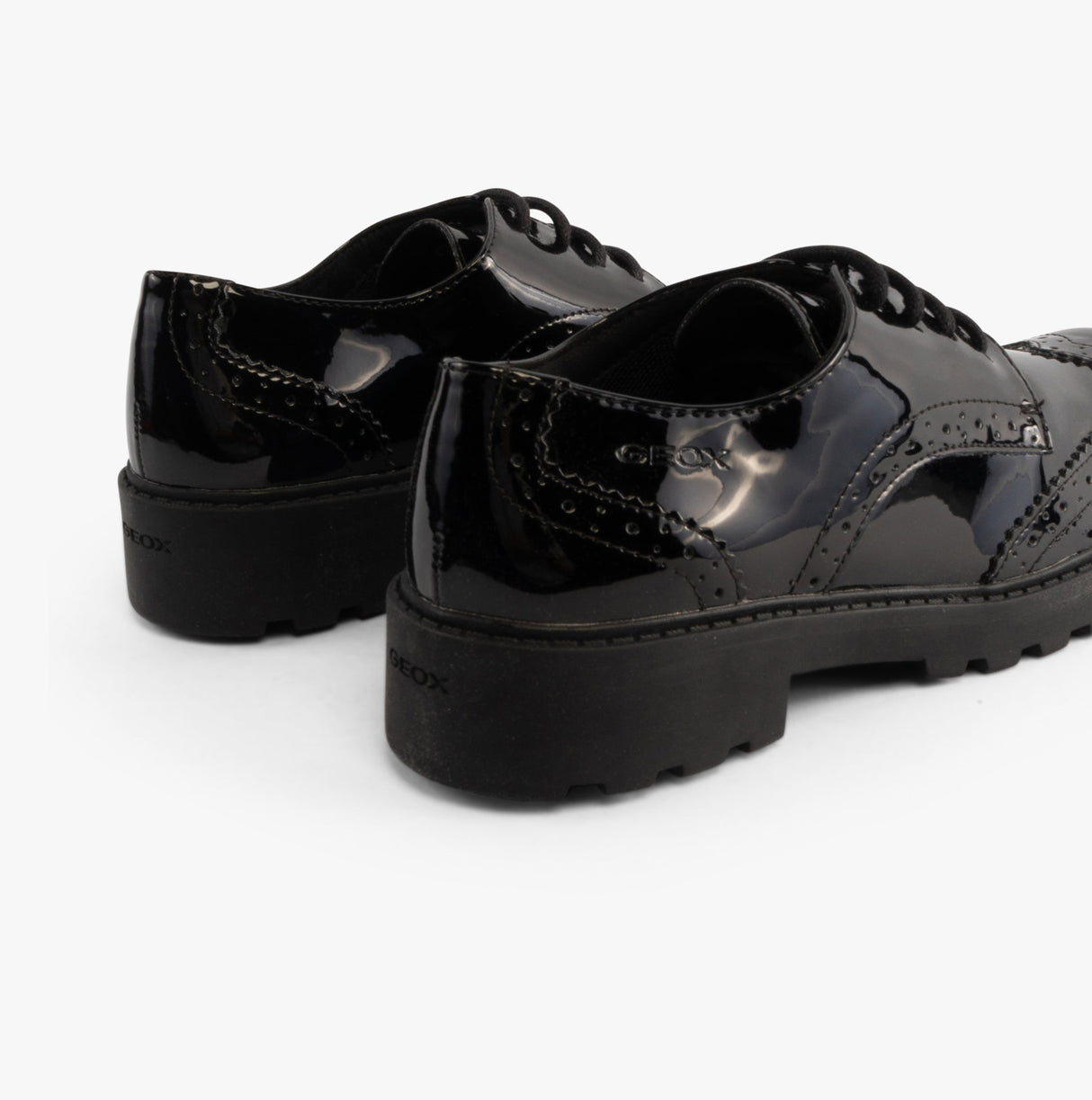 GEOX JR CASEY Girls Patent Brogue School Shoes Black