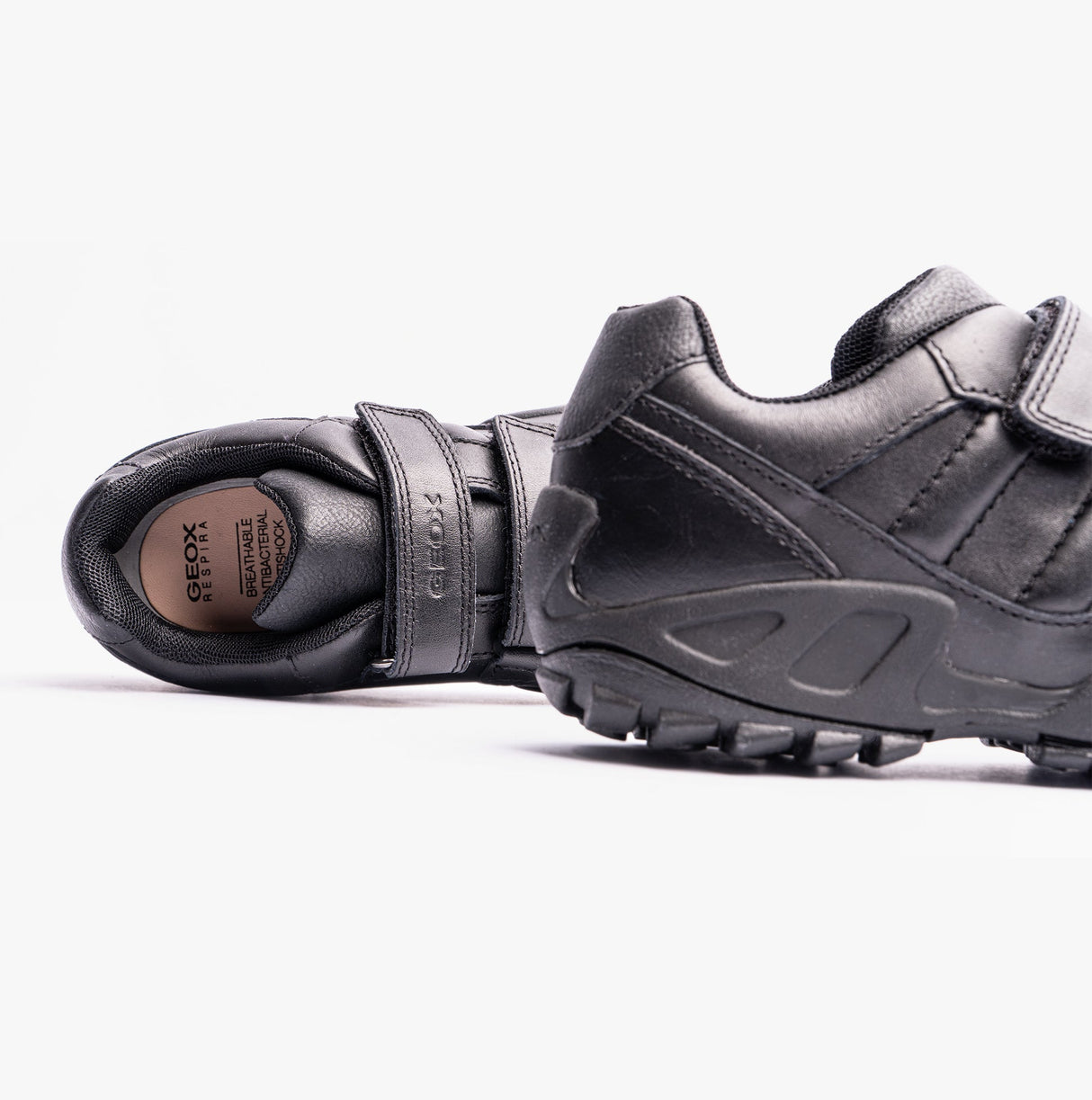 GEOX N.SAVAGE B B Boys Leather Touch Fasten School Shoes Black