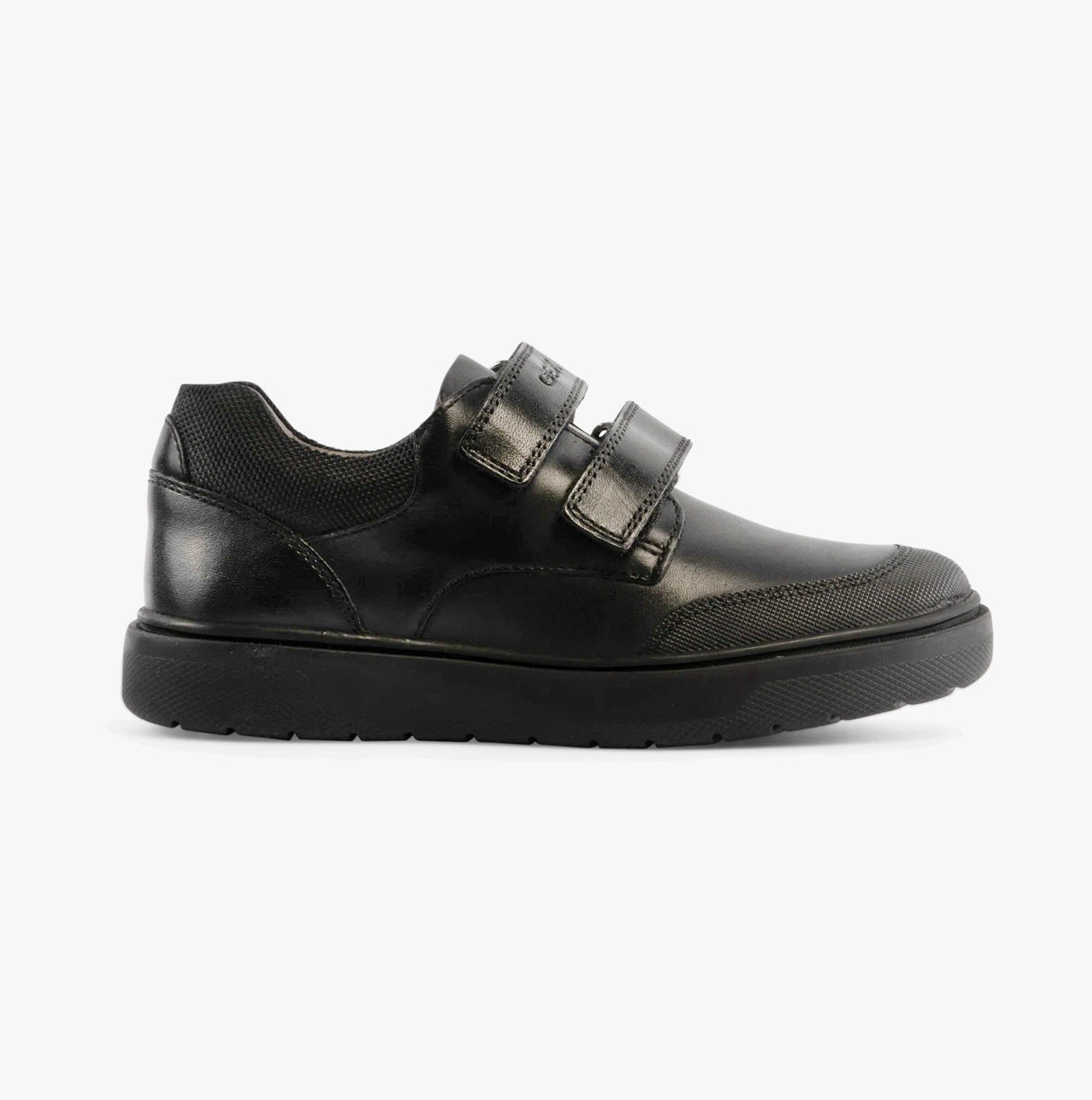GEOX J RIDDOCK Boys Leather Touch Fasten School Shoes Black