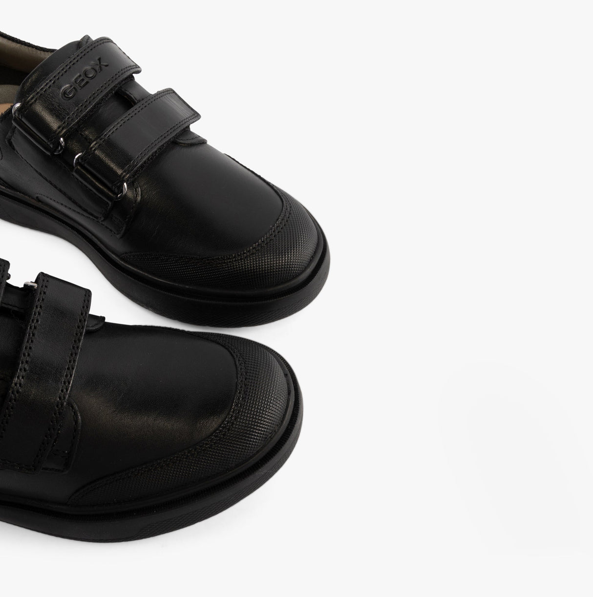 GEOX J RIDDOCK Boys Leather Touch Fasten School Shoes Black