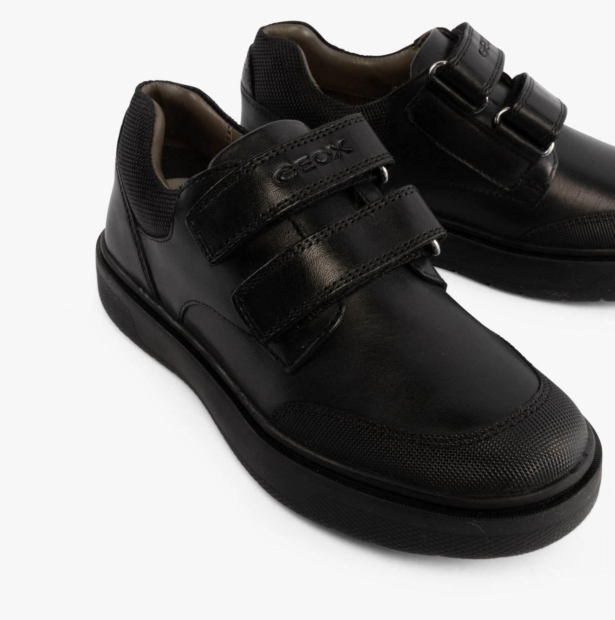 GEOX J RIDDOCK Boys Leather Touch Fasten School Shoes Black