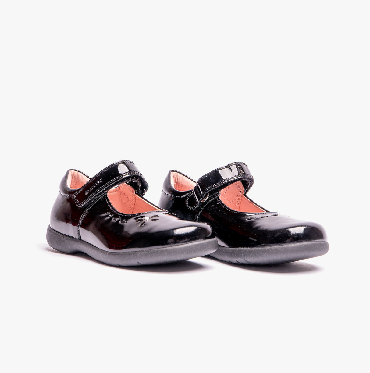 GEOX NAIMARA G A Girls Leather Touch Fasten School Shoes Patent Black