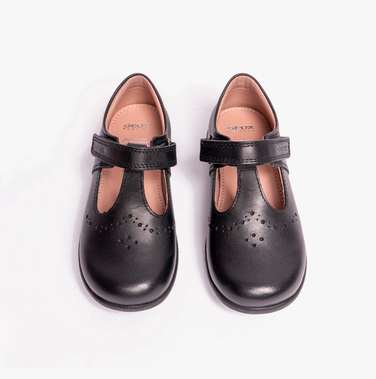 GEOX NAIMARA G B Girls Leather Touch Fasten School Shoes Black