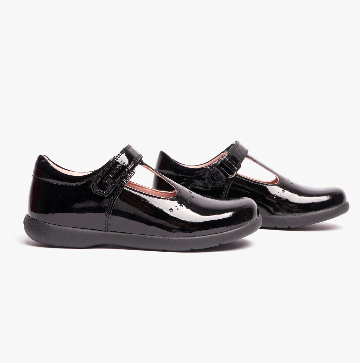 GEOX NAIMARA G B Girls Leather Touch Fasten School Shoes Patent Black