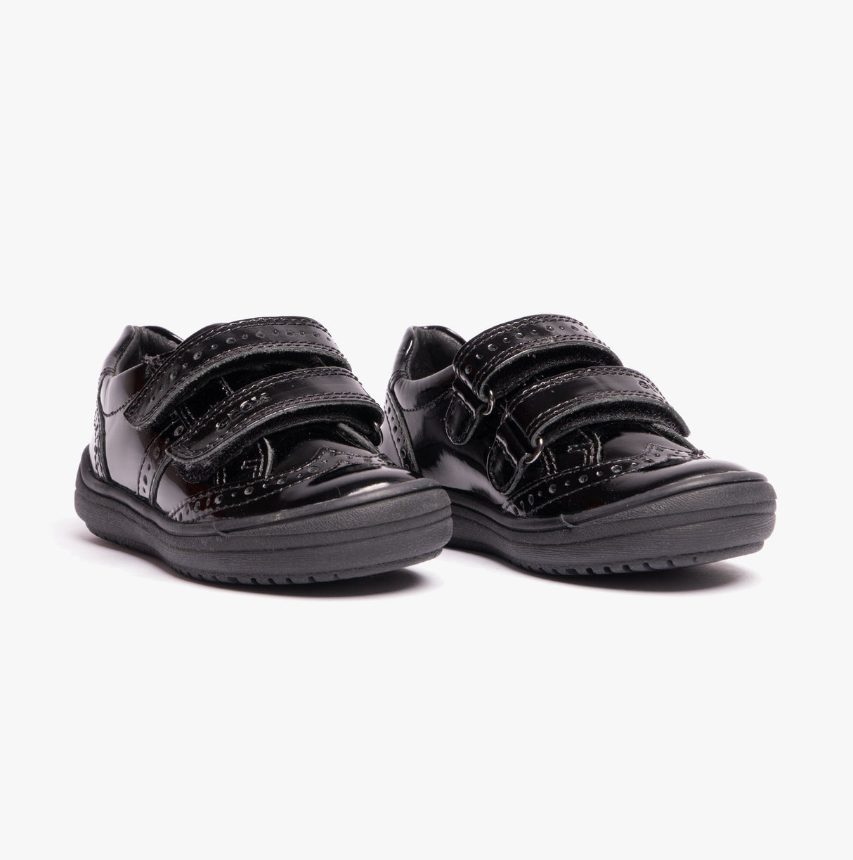 GEOX HADRIEL G G Girls Leather Touch Fasten School Shoes Patent Black