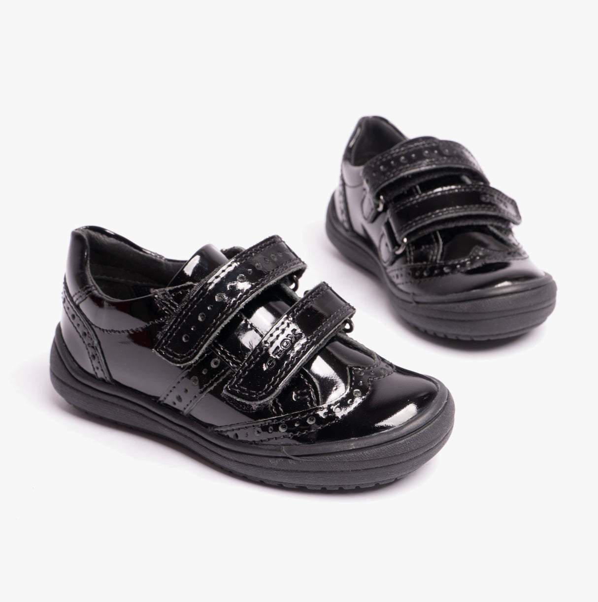 GEOX HADRIEL G G Girls Leather Touch Fasten School Shoes Patent Black