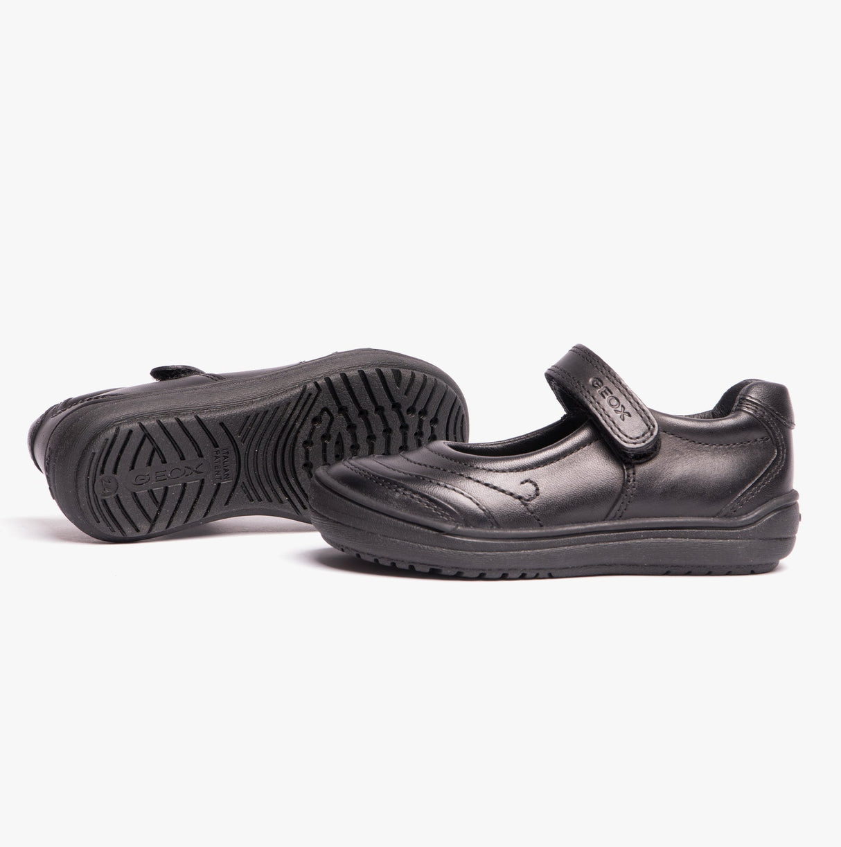 GEOX HADRIEL I Girls Leather Touch Fasten School Shoes Black