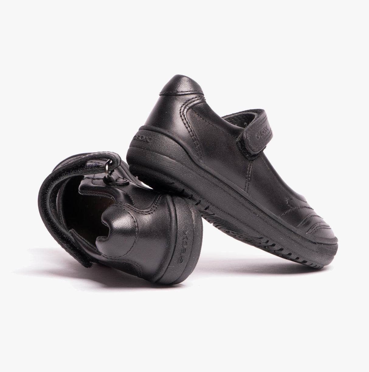 GEOX HADRIEL I Girls Leather Touch Fasten School Shoes Black