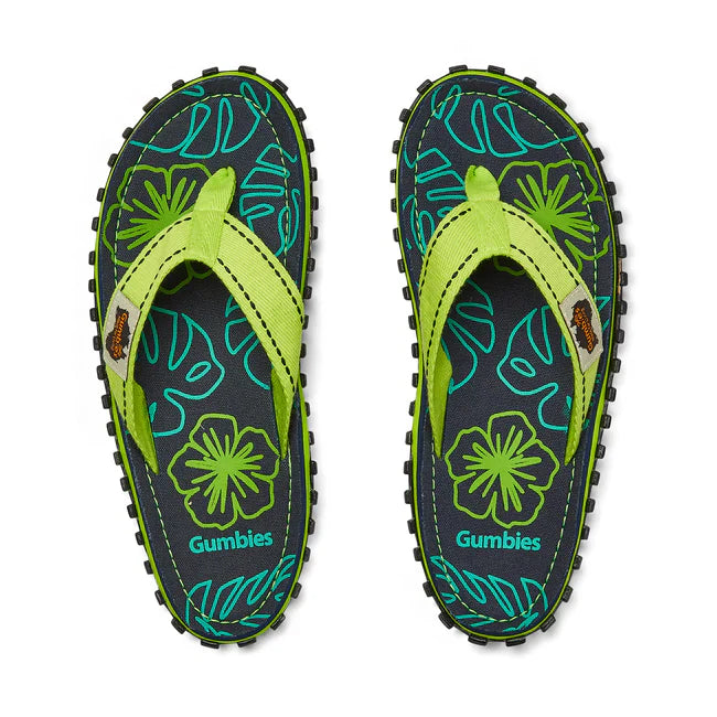 Gumbies ISLANDER Unisex Flip-Flops Lime Hibiscus