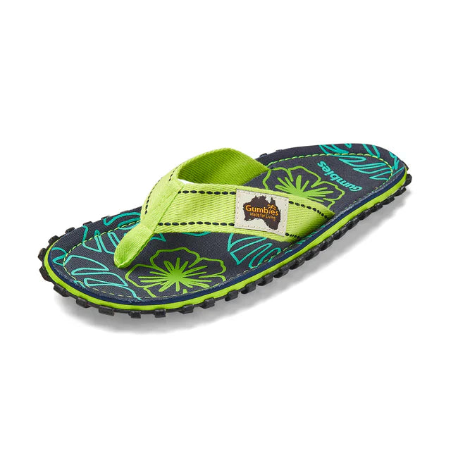 Gumbies ISLANDER Unisex Flip-Flops Lime Hibiscus