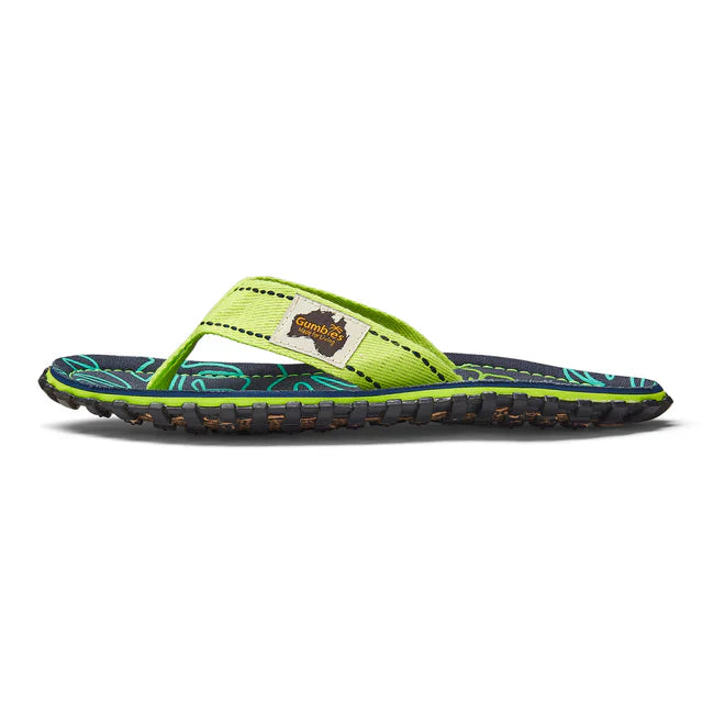 Gumbies ISLANDER Unisex Flip-Flops Lime Hibiscus