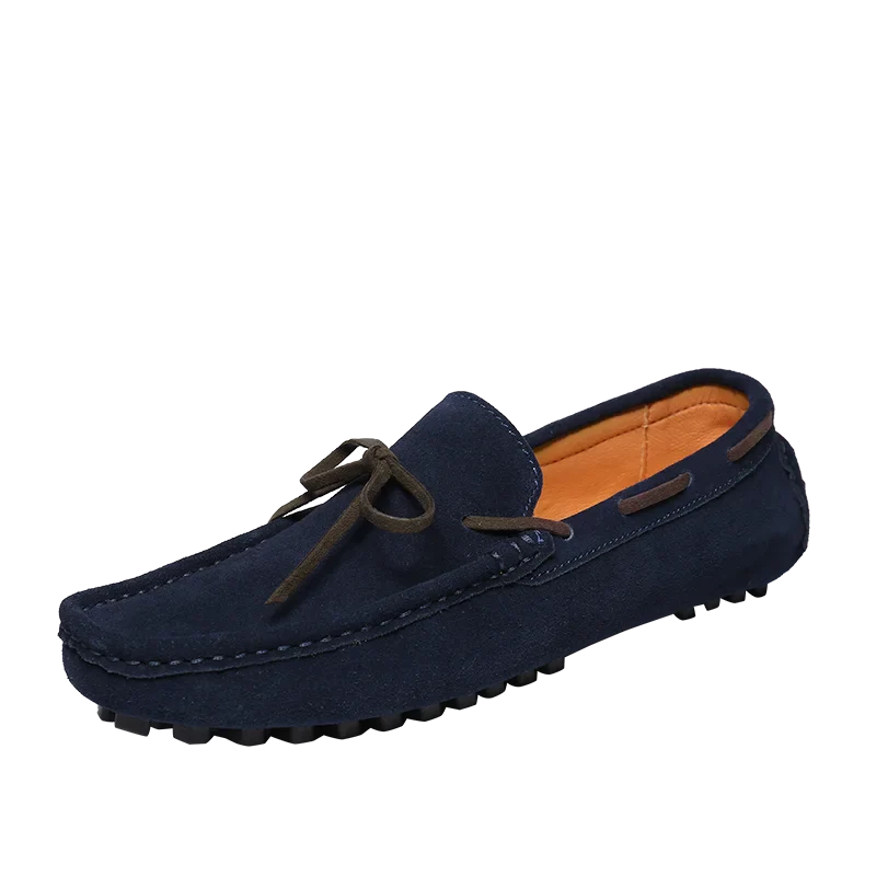 Men's Casual Flat-Soled Leather Loafer Moccasins Comfortable and Light Square-Toe Beanie Shoes with Bow for Driving