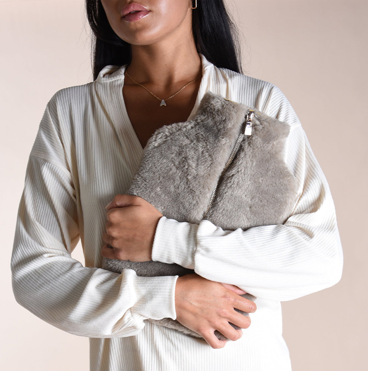 House of Slippers CLARA Faux Fur Hot Water Bottle Cover Grey