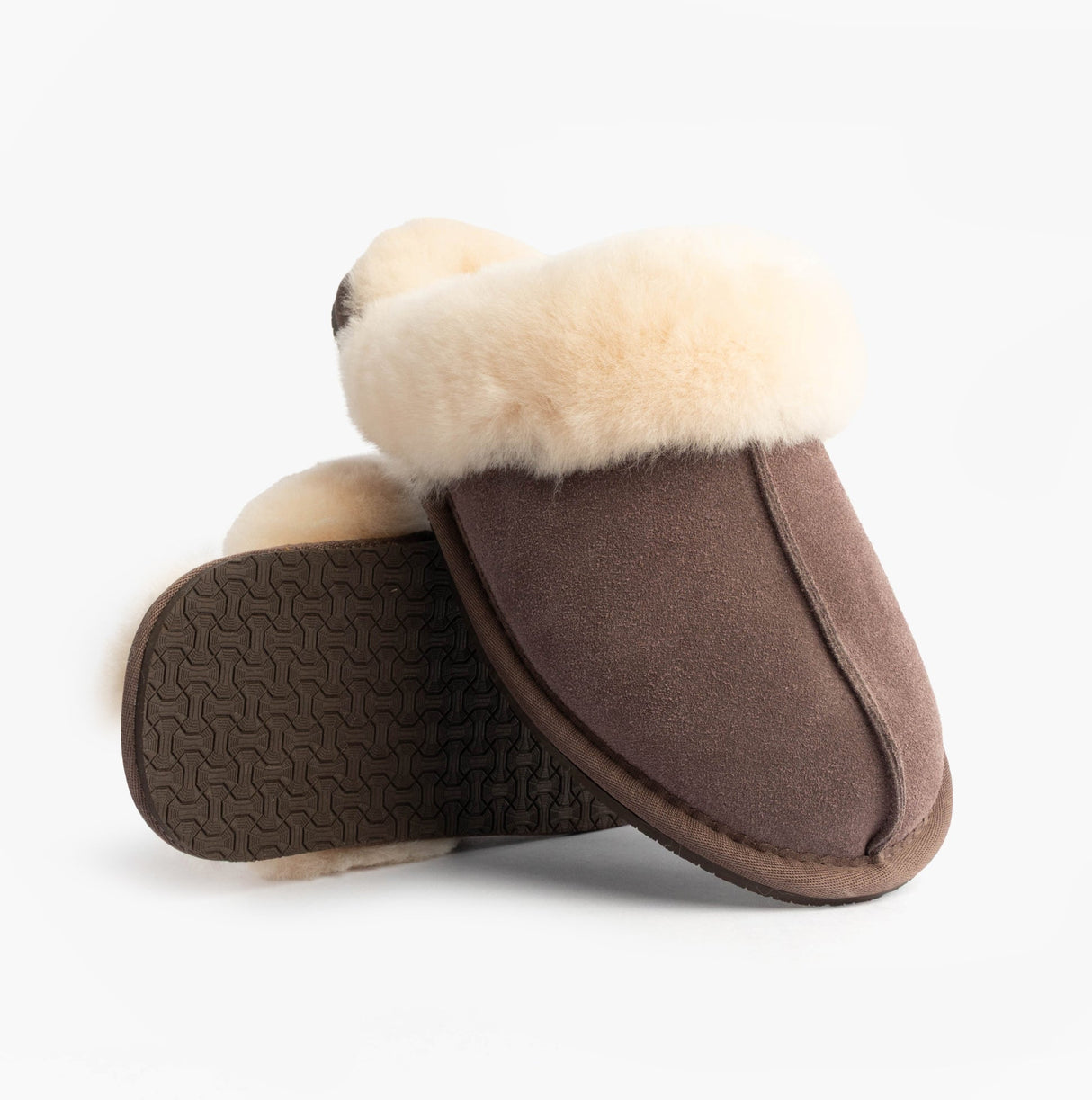 HOS Sheepskin AYLA Womens Real Sheepskin Mule Slippers Espresso