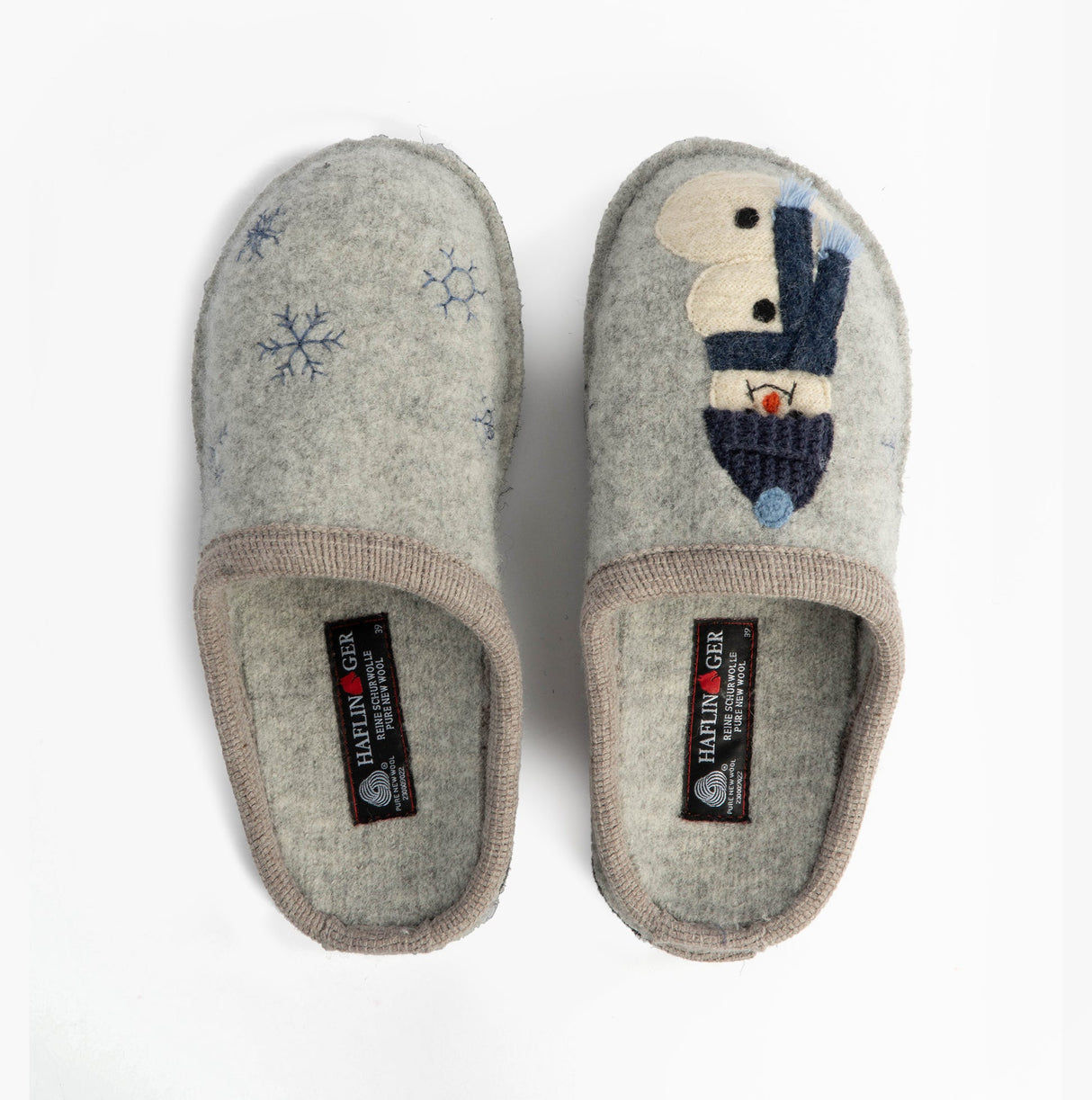 Haflinger OLAF Womens Snowman Mule Slippers Light Grey