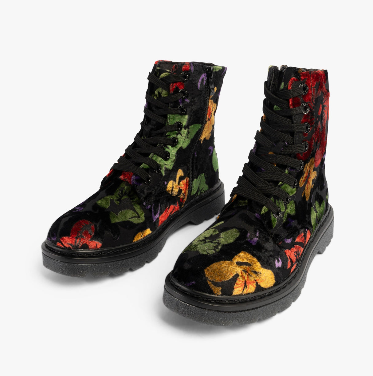 Heavenly Feet JUSTINA2 FLORAL VELOUR Womens Lace Up Boots Black