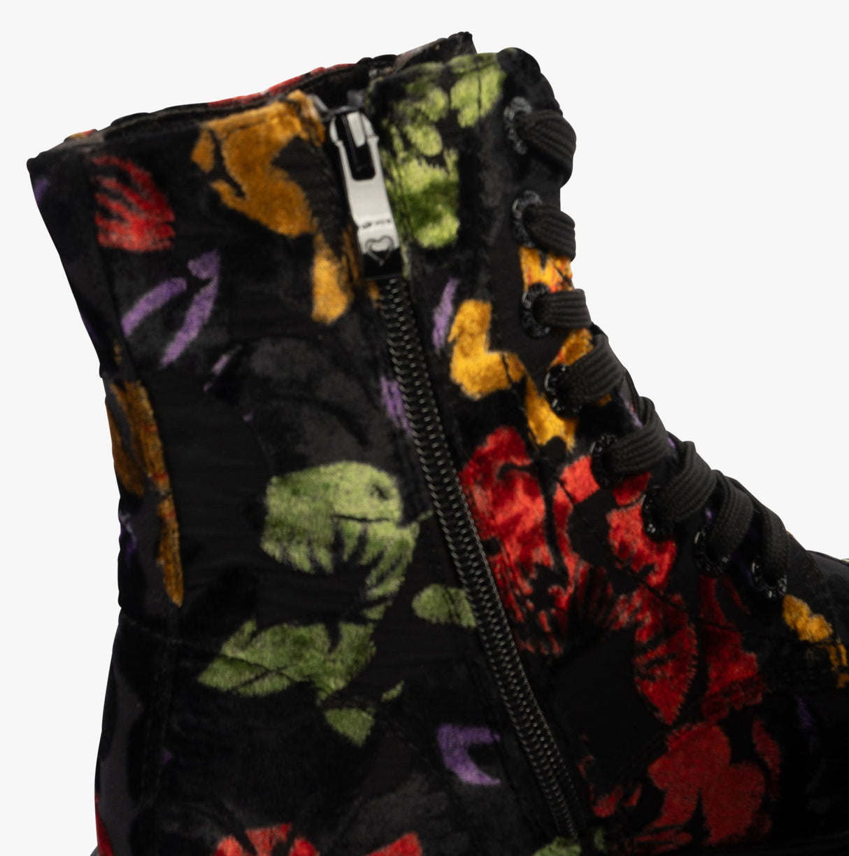 Heavenly Feet JUSTINA2 FLORAL VELOUR Womens Lace Up Boots Black