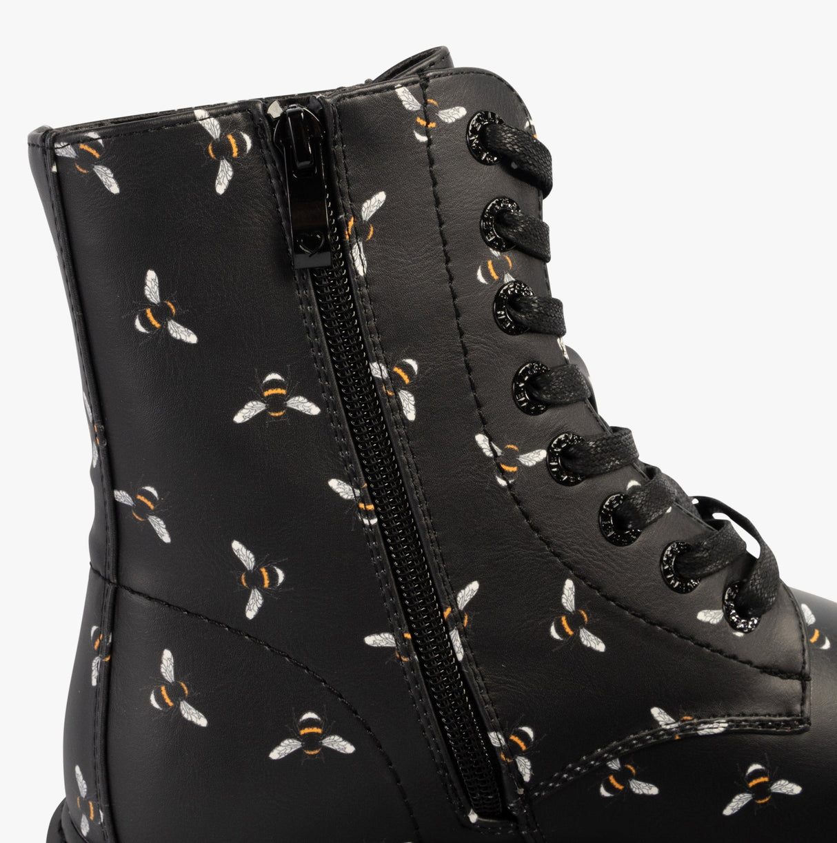 Heavenly Feet JUSTINA2 NEW BEE PRINT Womens Lace Up Boots Black