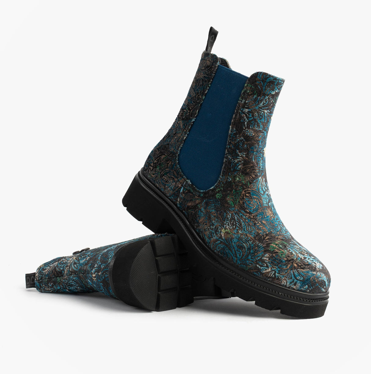 Heavenly Feet ZETA MEADOW VELOUR Womens Chelsea Boots Blue Velour