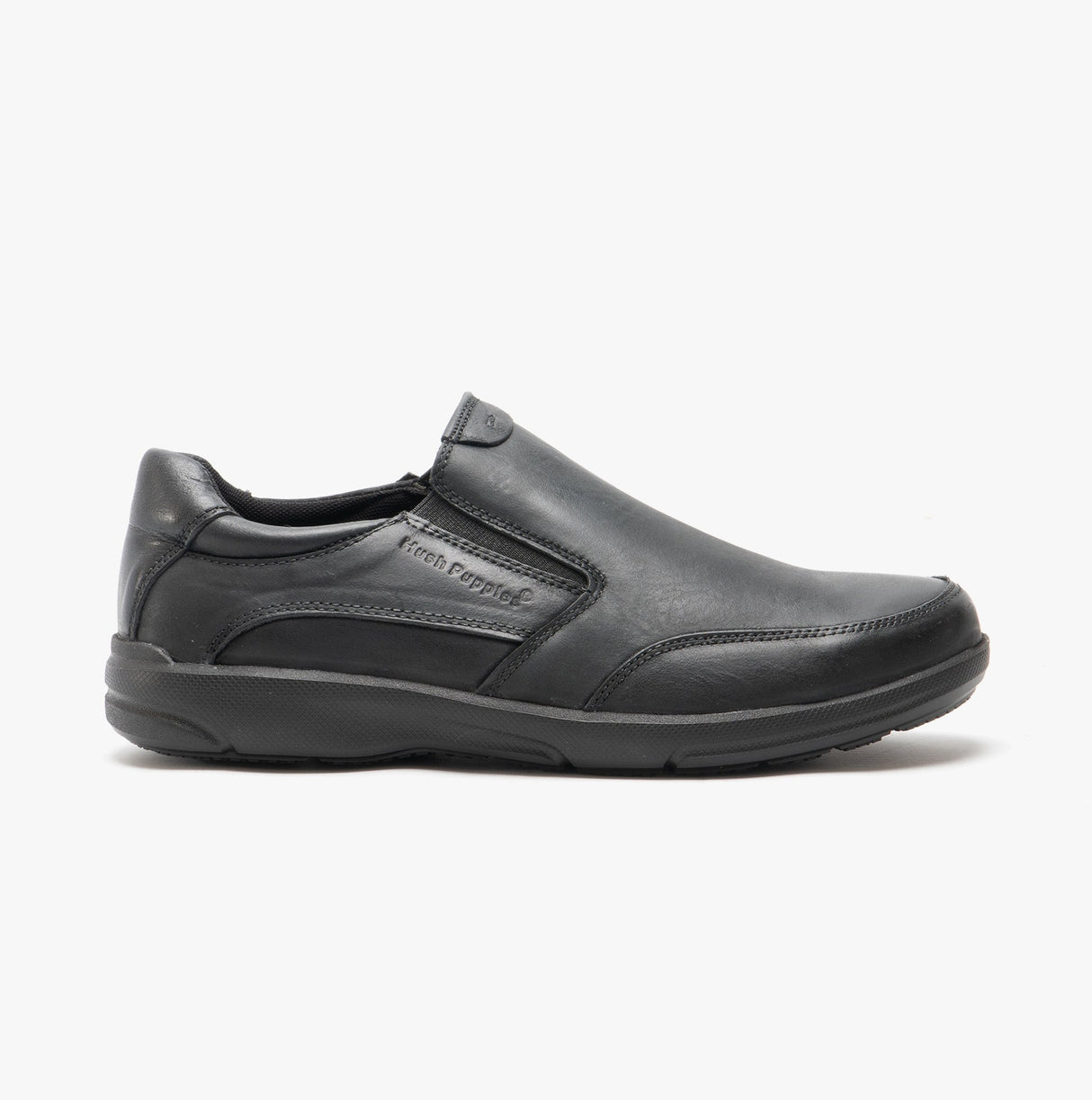 Hush Puppies AARON Mens Leather Slip On Shoes Black