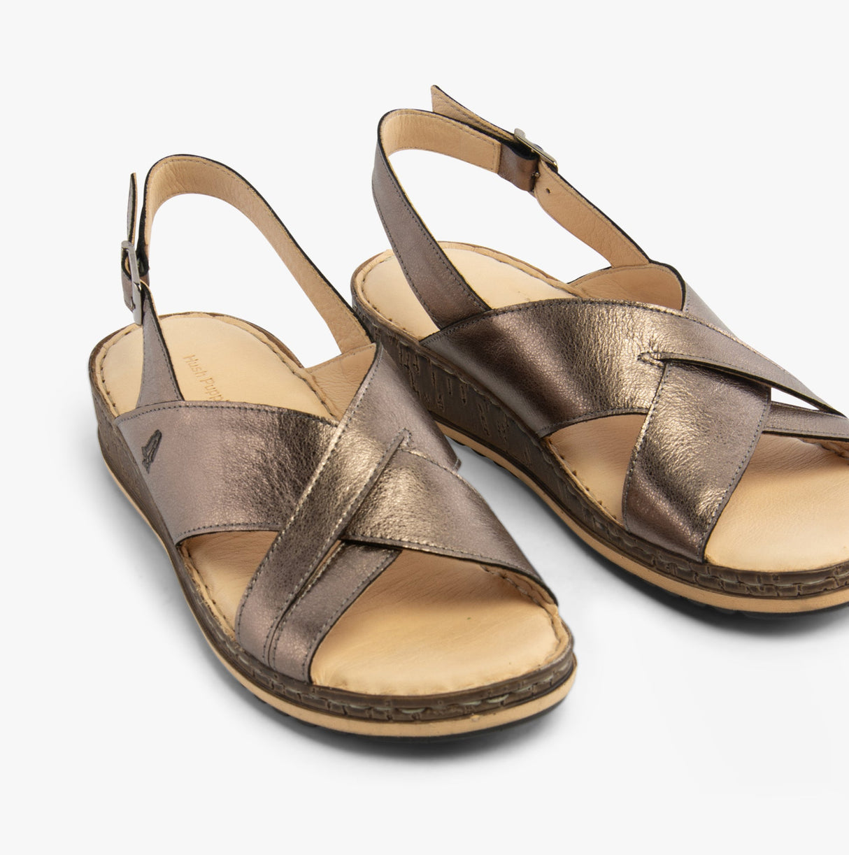 Hush Puppies ELENA Crossover Womens Wedge Sandals Pewter