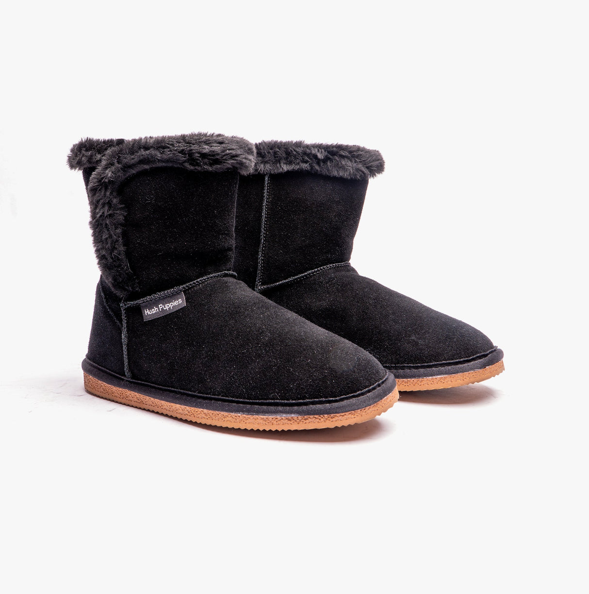 Hush Puppies ASHLEIGH Womens Suede Boot Slippers Black