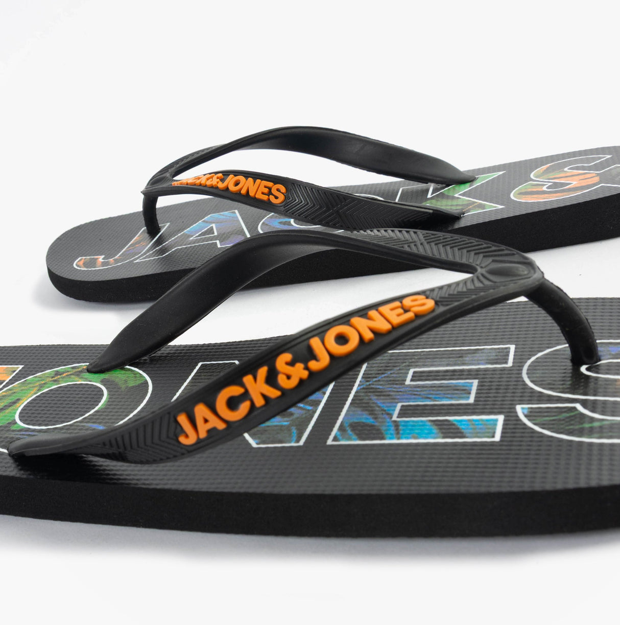 Jack & Jones LOGO PALM PRINT Mens Flip-Flops Anthracite
