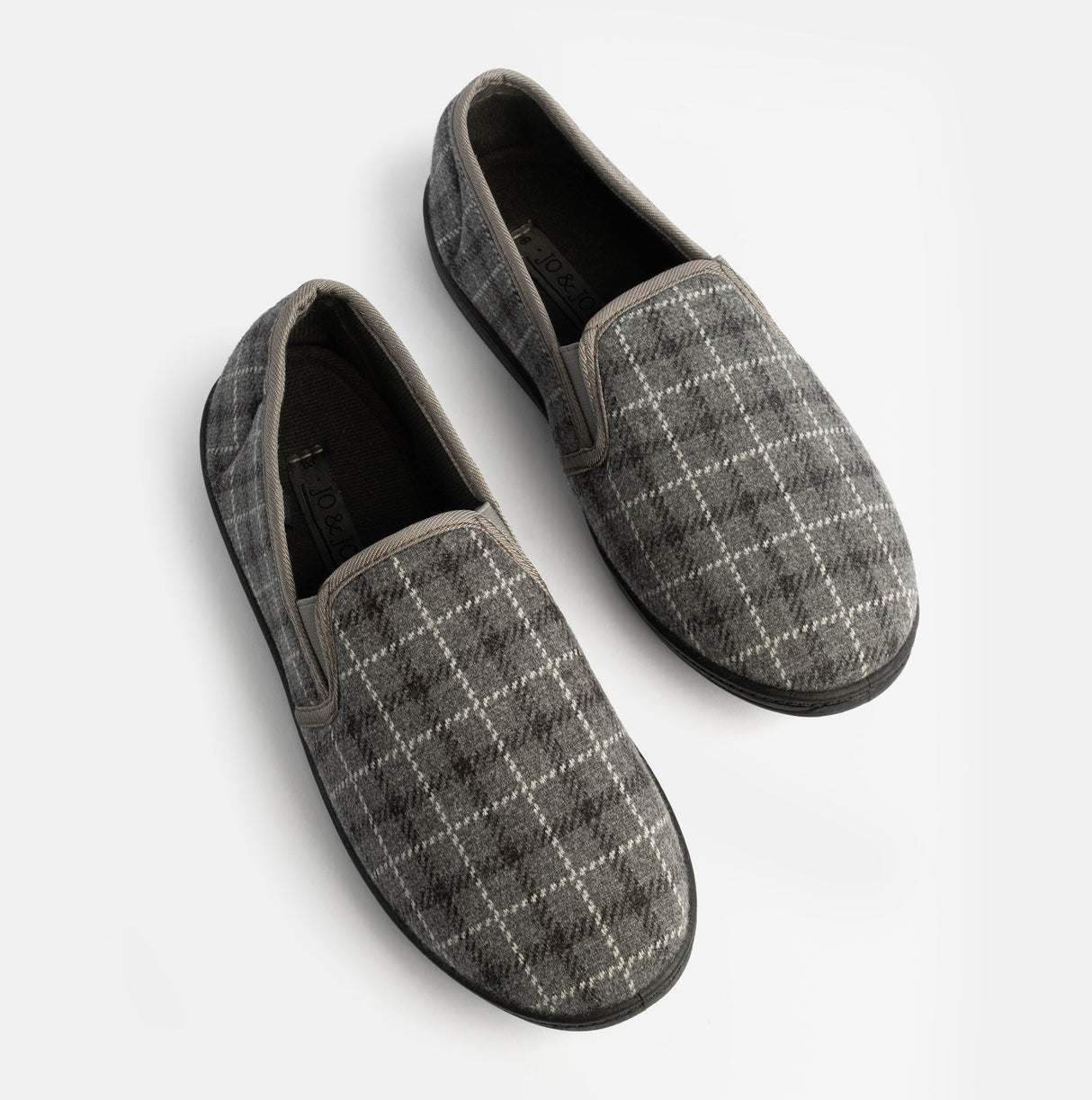Jo & Joe GORDON Mens Full Slippers Checkered Grey