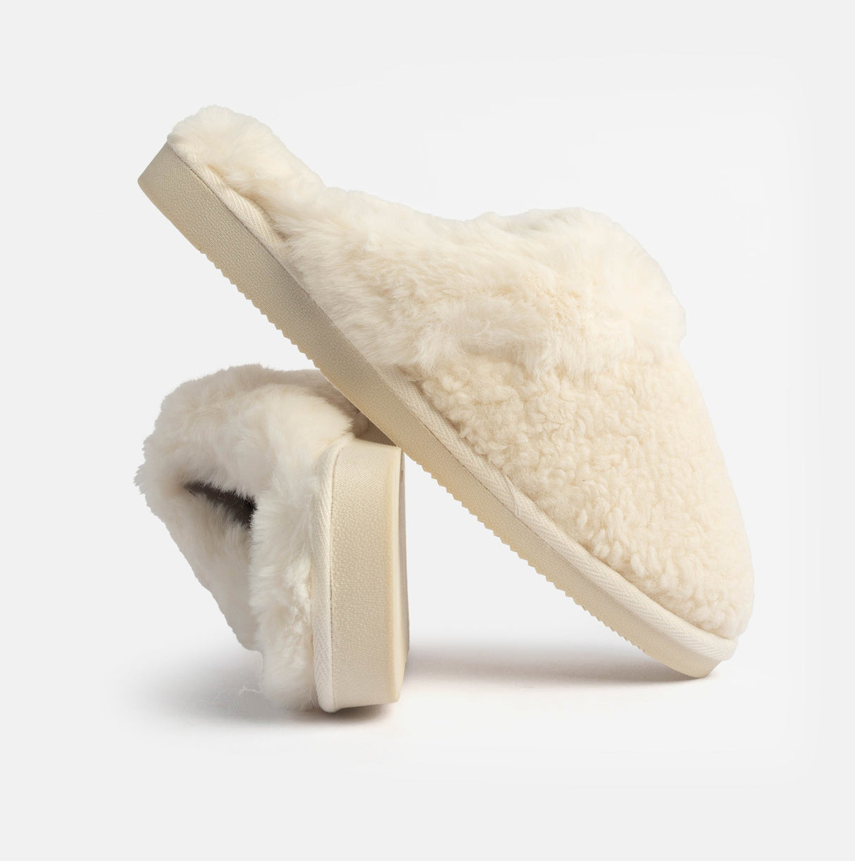 Jo & Joe HELGA Womens Mule Faux Fur Slippers Cream