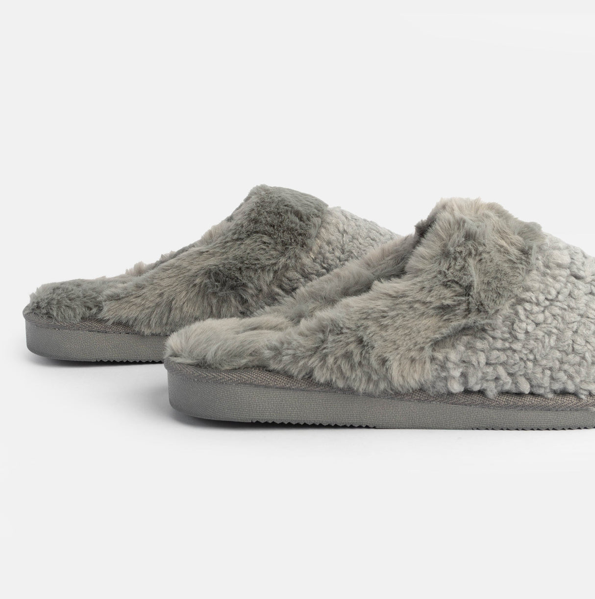 Jo & Joe HELGA Womens Mule Faux Fur Slippers Grey