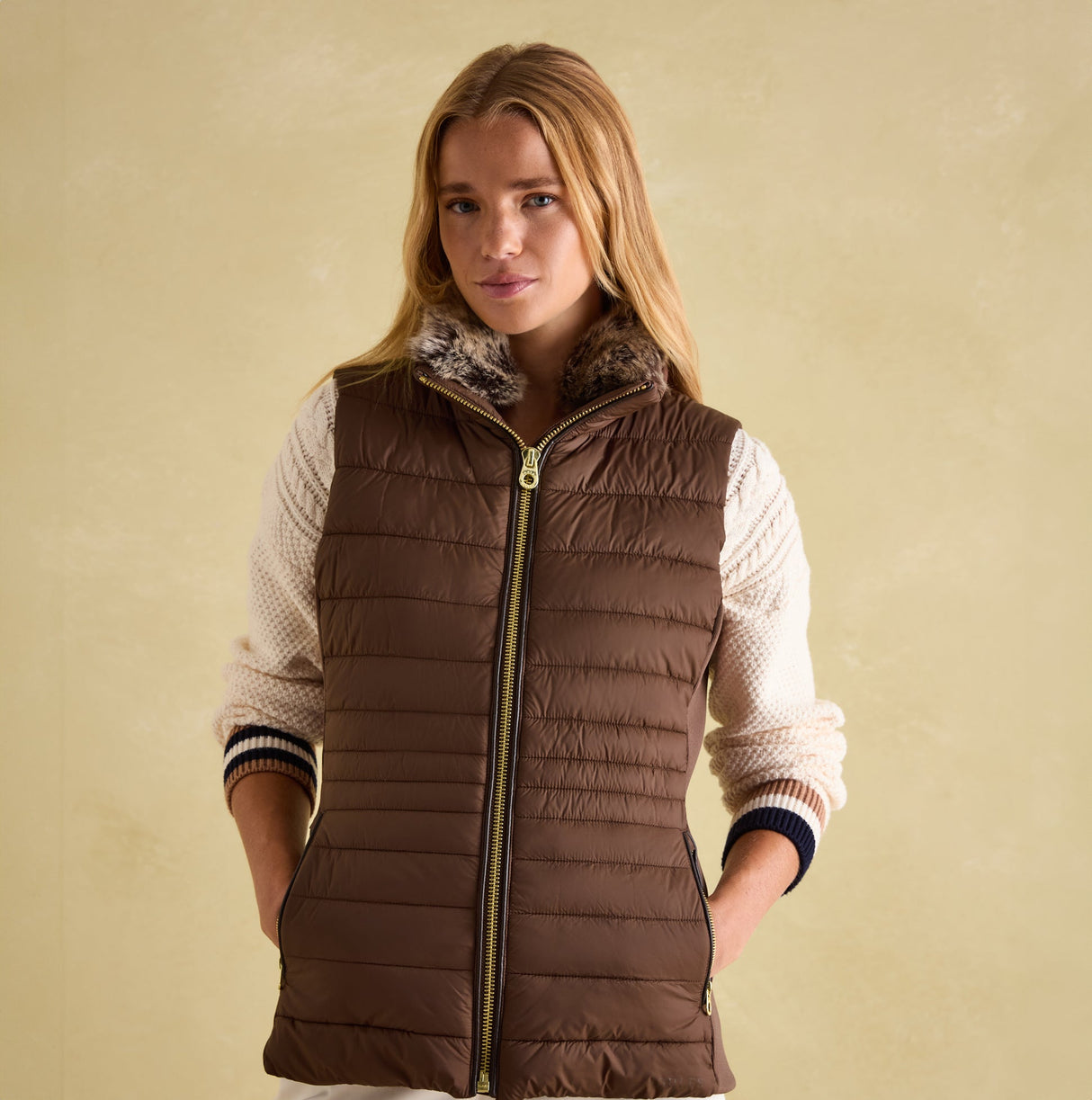 Joules BECKLEY Womens Padded Showerproof Gilet Chestnut